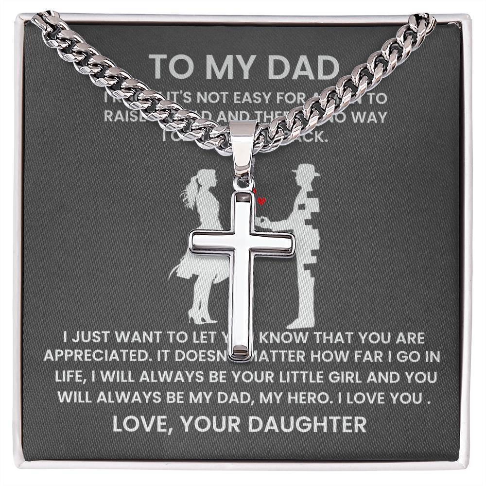 Dad It Wasn't Easy Raising a Child Artisan Cross Cuban Chain Two-Tone Box